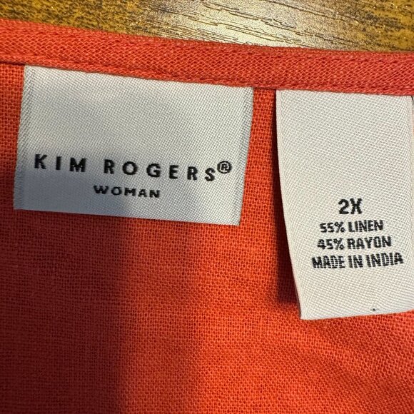 Kim Rogers Womens Linen Blend Tunic Top Size 2x‎ Embroidered Oversized Coastal - Picture 4 of 6